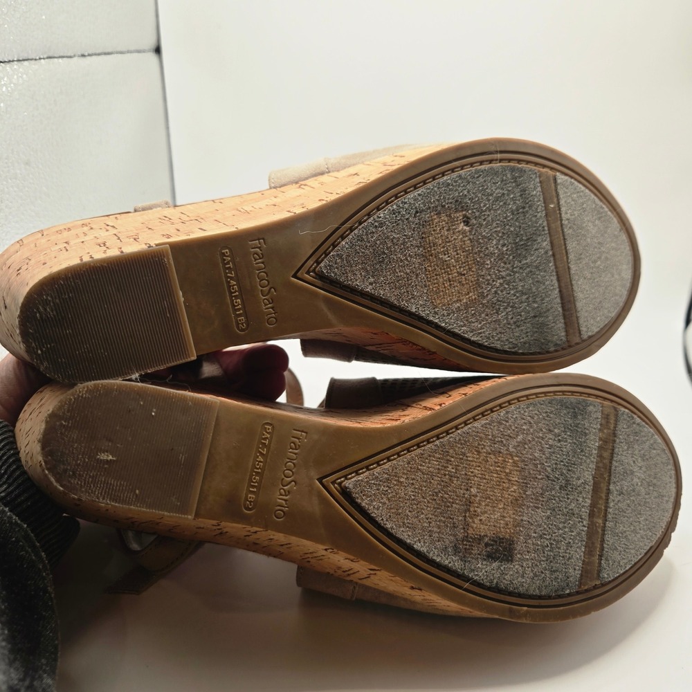 Franco Sarto Wedge heel Women 11M Taupe Good Perforated Cork Heel 5 inch Strappy - Picture 7 of 11